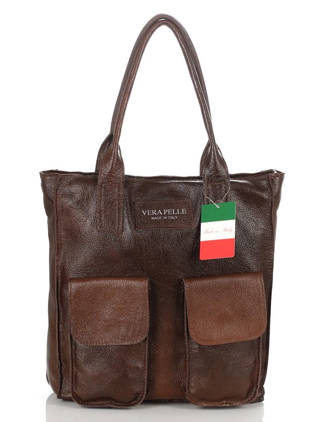 VERA PELLE Torebka skórzana shopper bag włoska
