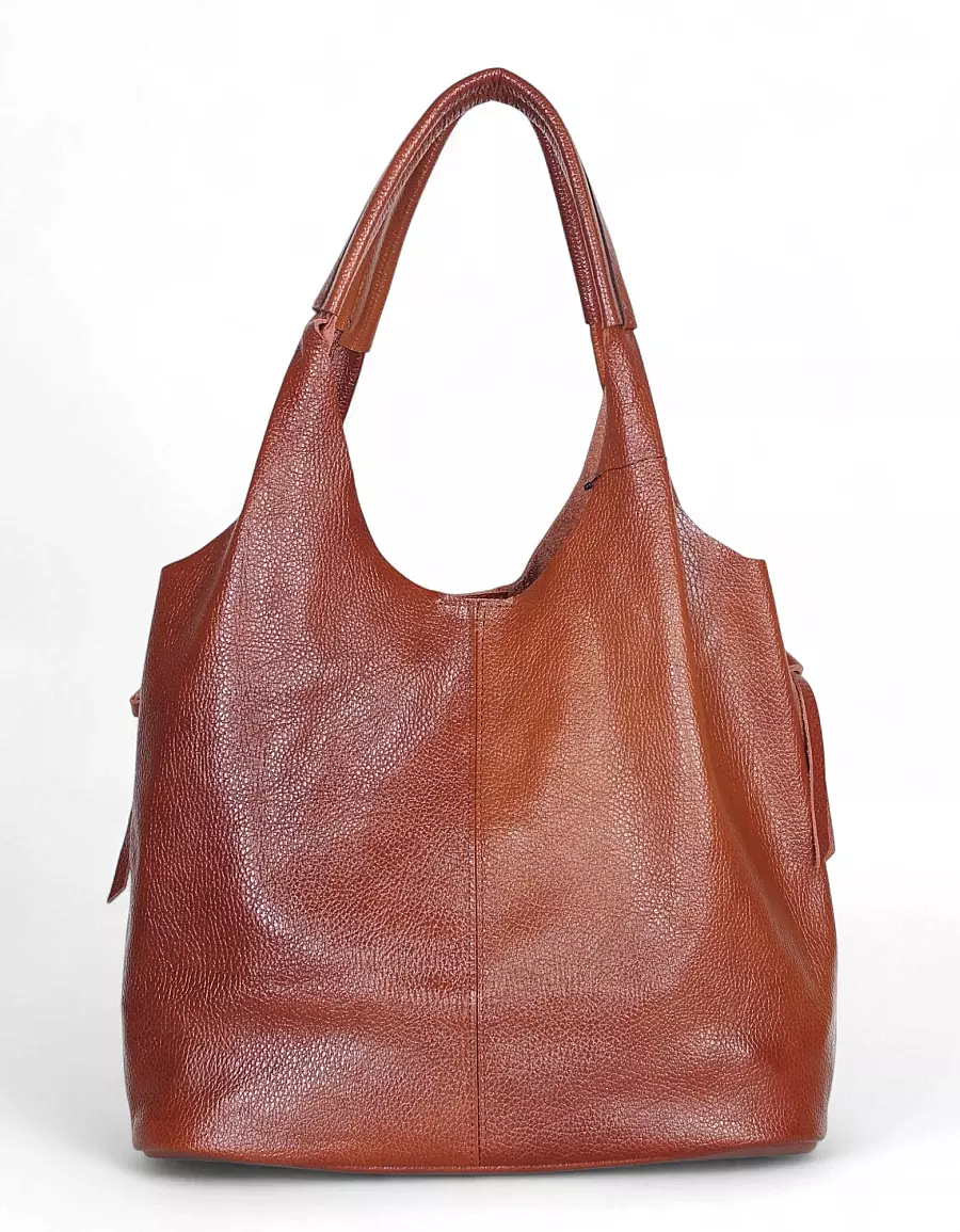 VERA PELLE Włoska brązowa skórzana torebka shopper 2w1 Skóra naturalna