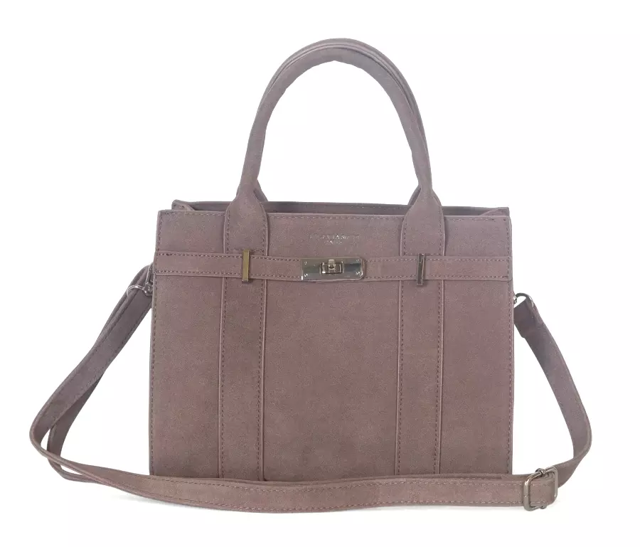 Torebka damska Flora&Co – zamszowy kuferek z paskiem Taupe