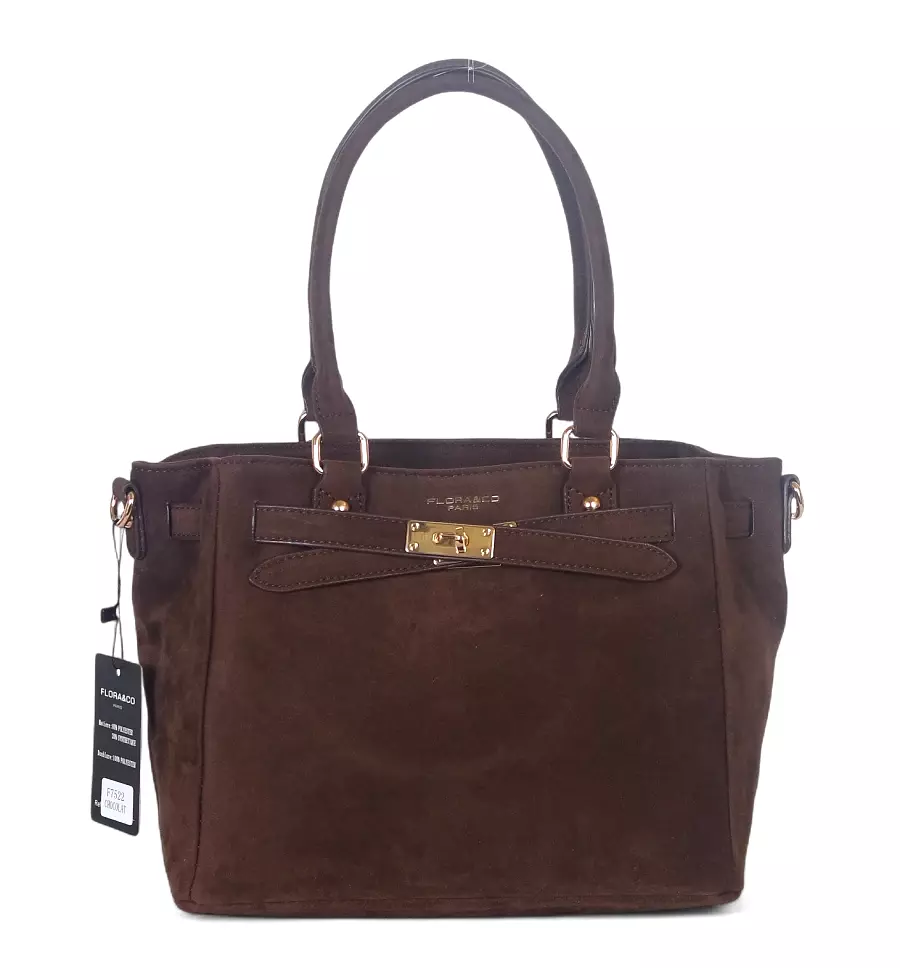 Torebka damska Flora&Co – zgrabny czekoladowy shopper z zamszu ekologicznego