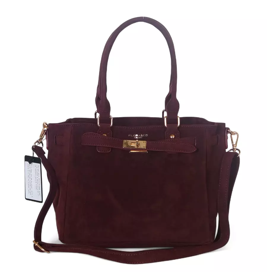 Torebka damska Flora&Co – zgrabny bordowy shopper z zamszu ekologicznego