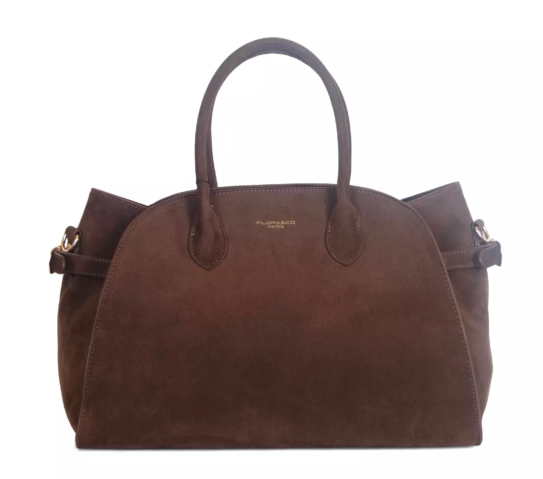 Elegancka torebka Flora&Co Paris – duża czekoladowa torba z zamszu ekologicznego na ramię i do ręki