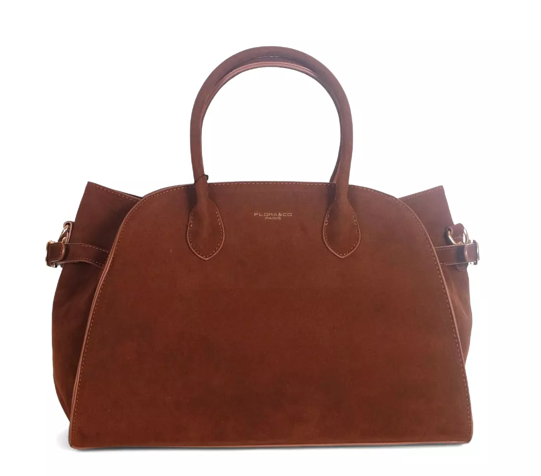 Elegancka torebka Flora&Co Paris – duża brązowa torba z zamszu ekologicznego na ramię i do ręki