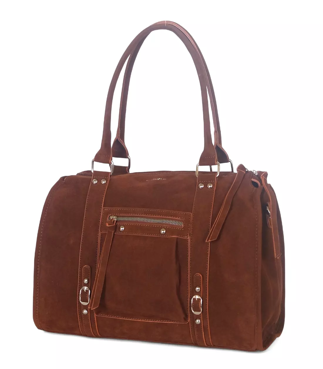Duża torebka Flora&Co Paris – brązowy shopper bag z zamszu ekologicznego, mieszcząca A4