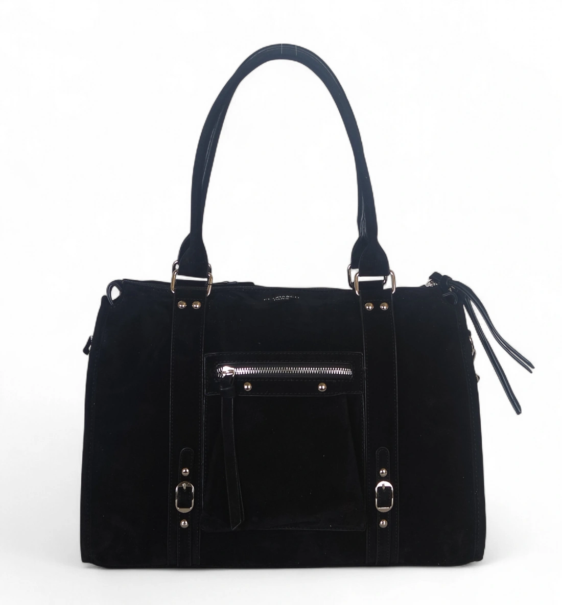 Duża torebka Flora&Co Paris – czarny shopper bag z zamszu ekologicznego, mieszcząca A4