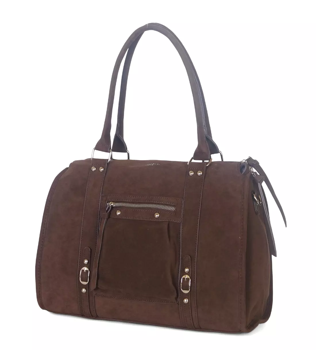 Duża torebka Flora&Co Paris – czekoladowy shopper bag z zamszu ekologicznego, mieszcząca A4