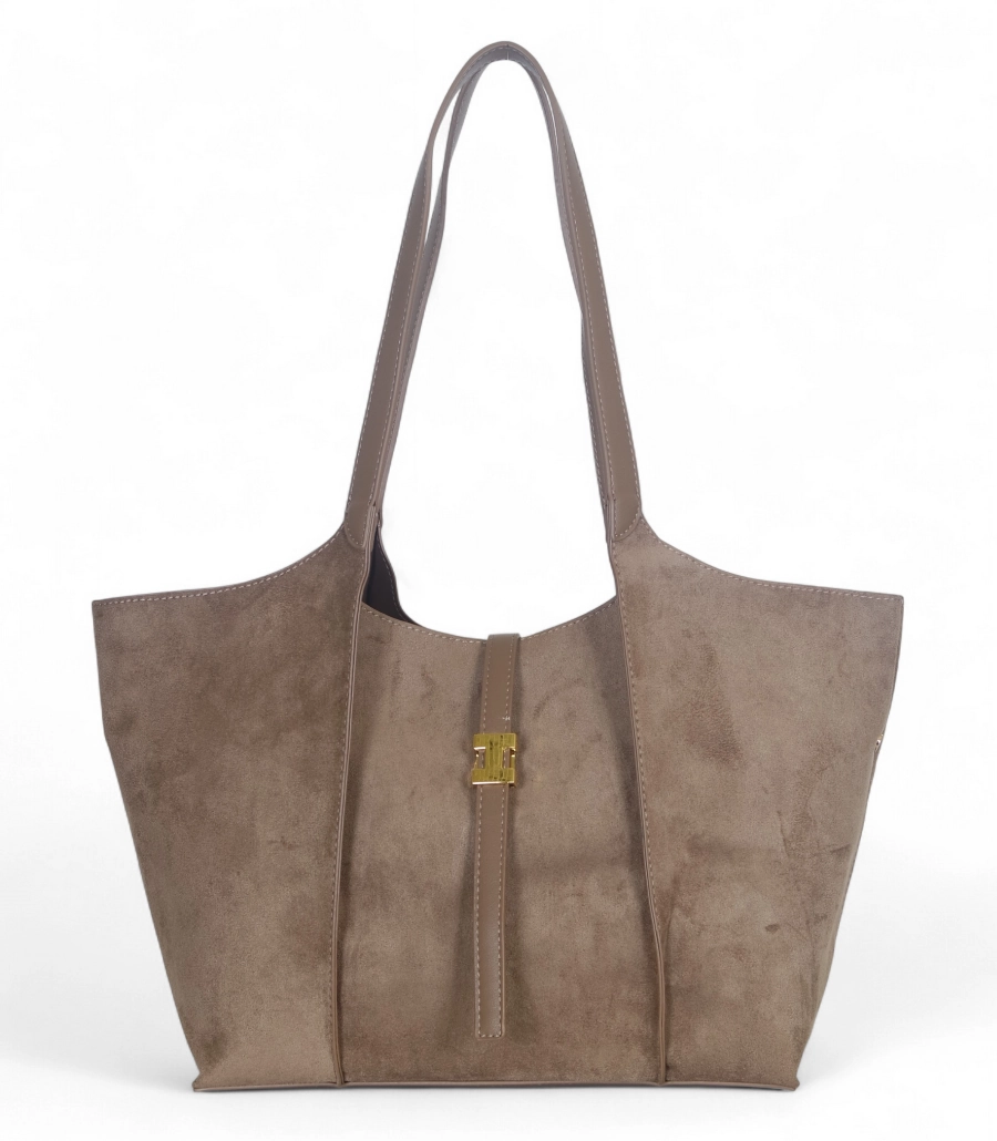 Torebka zamszowa Gallantry Paris – elegancki shopper bag z kosmetyczką i złotymi okuciami