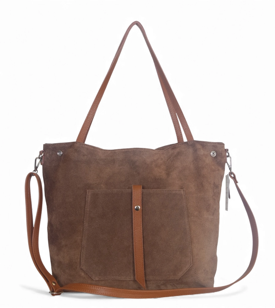 Włoski zamszowy shopper SKÓRA Taupe