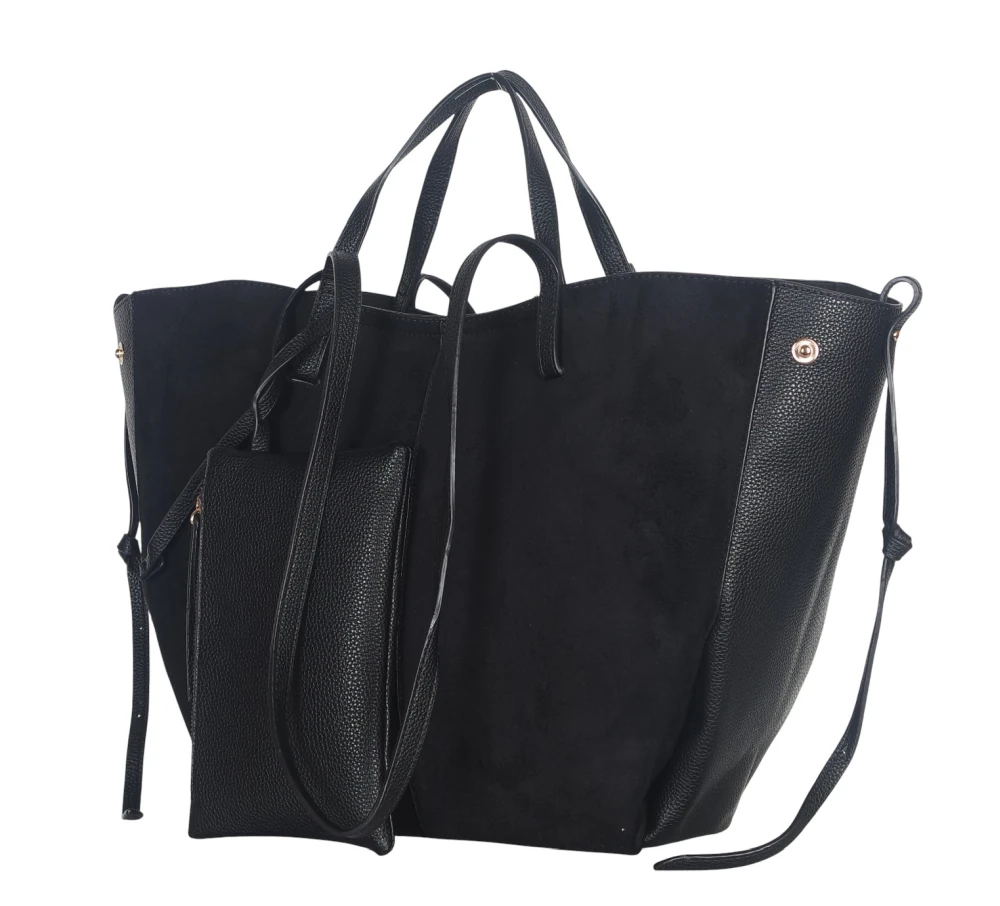 Duża torebka zamszowa shopper Gallantry Paris • Regulowana • Z saszetką