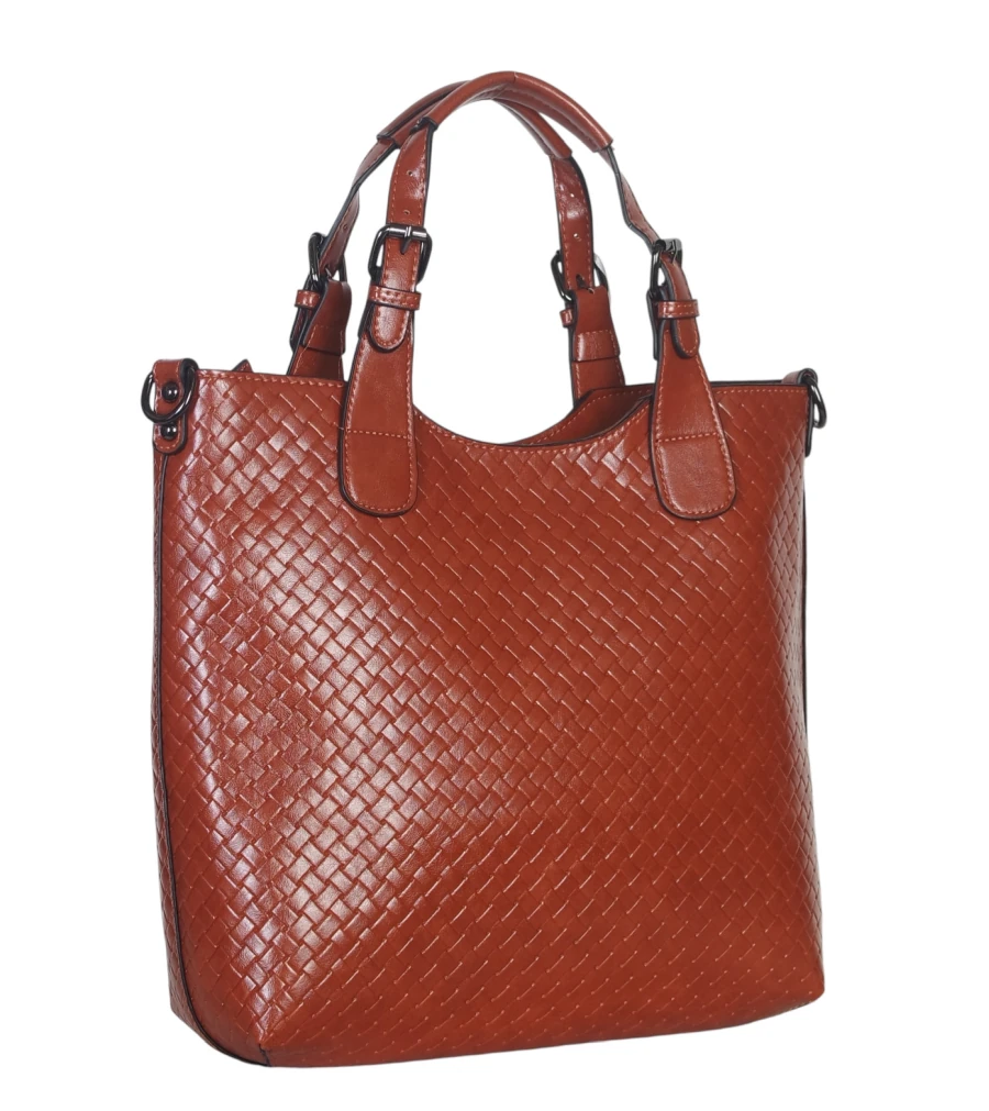 Torebka damska A4 2w1 Ines Delaure – shopper bag + listonoszka eko skóra pleciona