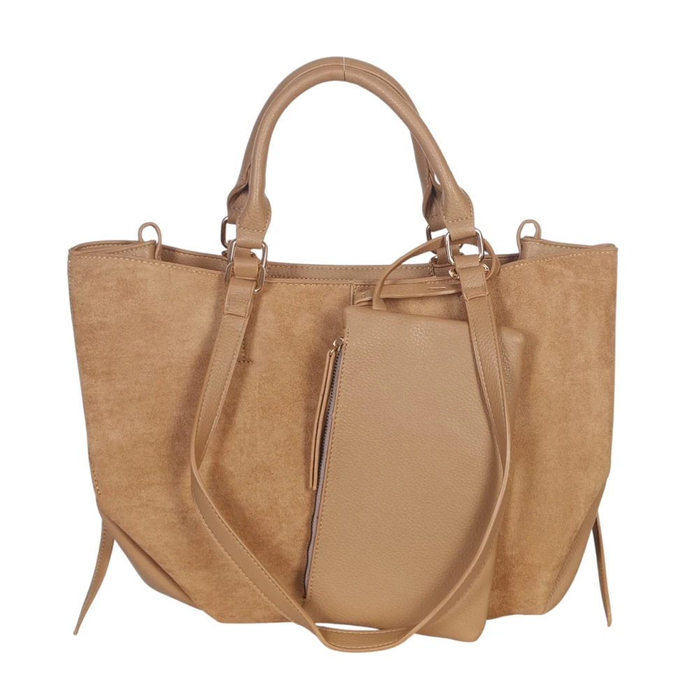 Torebka damska shopper bag eko zamsz Gallantry Paris – duża modna torba miejska A4 na ramię
