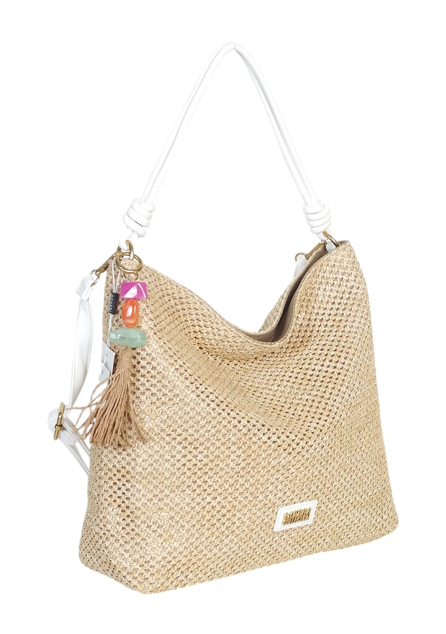 Pleciona torebka damska worek Coveri Italy – Stylowy shopper z brelokiem