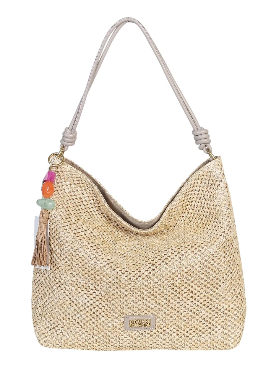 Pleciona torebka damska worek Coveri Italy – Stylowy shopper z brelokiem